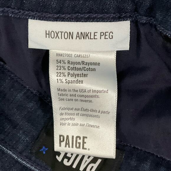 PAIGE Womens Jeans Hoxton Ankle Peg Transcend Slim Leg Dark Wash Blue Jeans 25 P - Picture 11 of 16